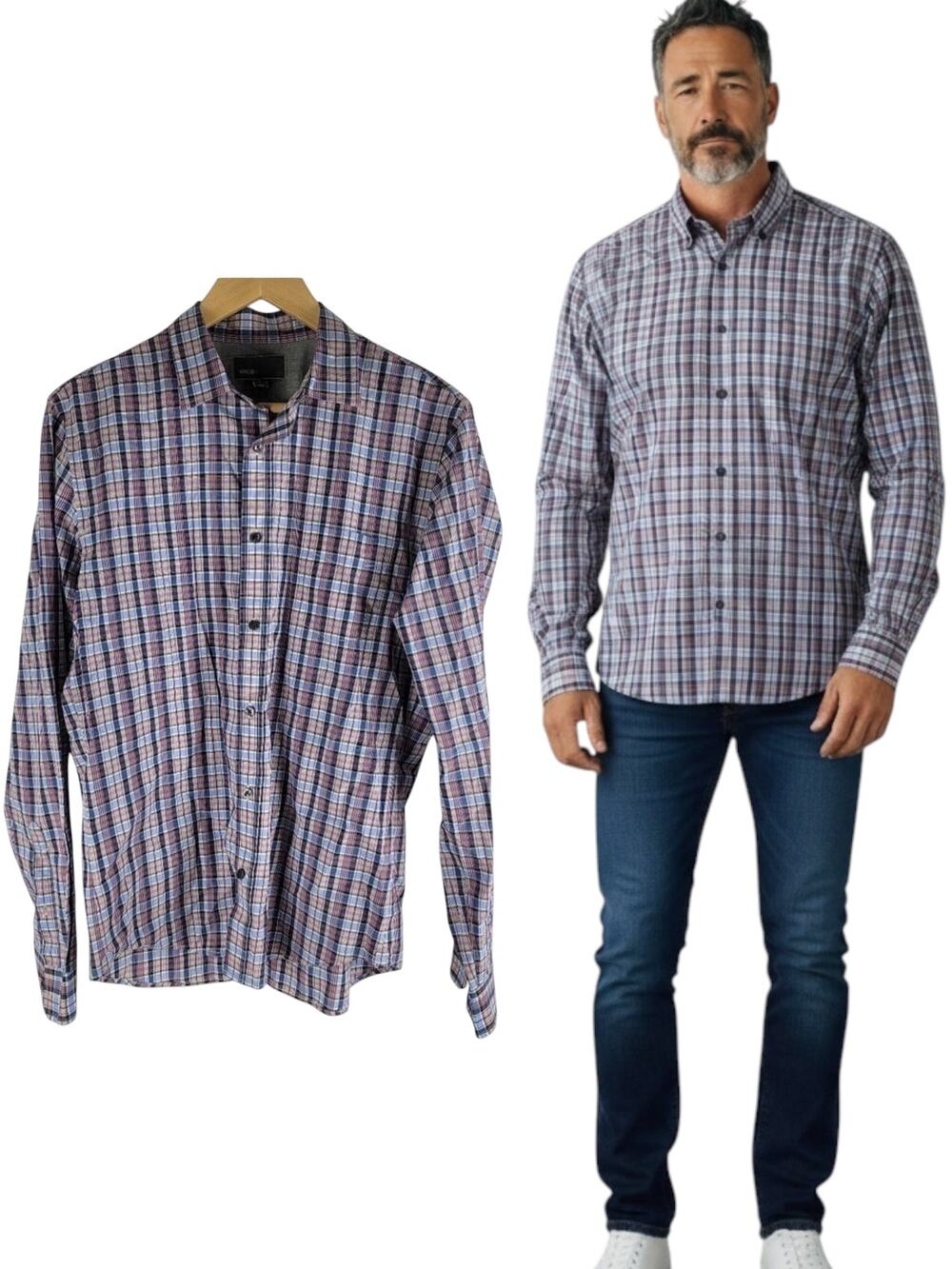 Vince Long Sleeve Button Up Shirt Check Pattern Pockets Collared Size M